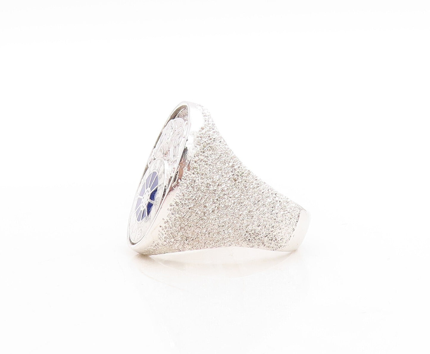925 Sterling Silver Vintage Ring Enameled Carved Horse Racing  Sz 8.5  RG31303