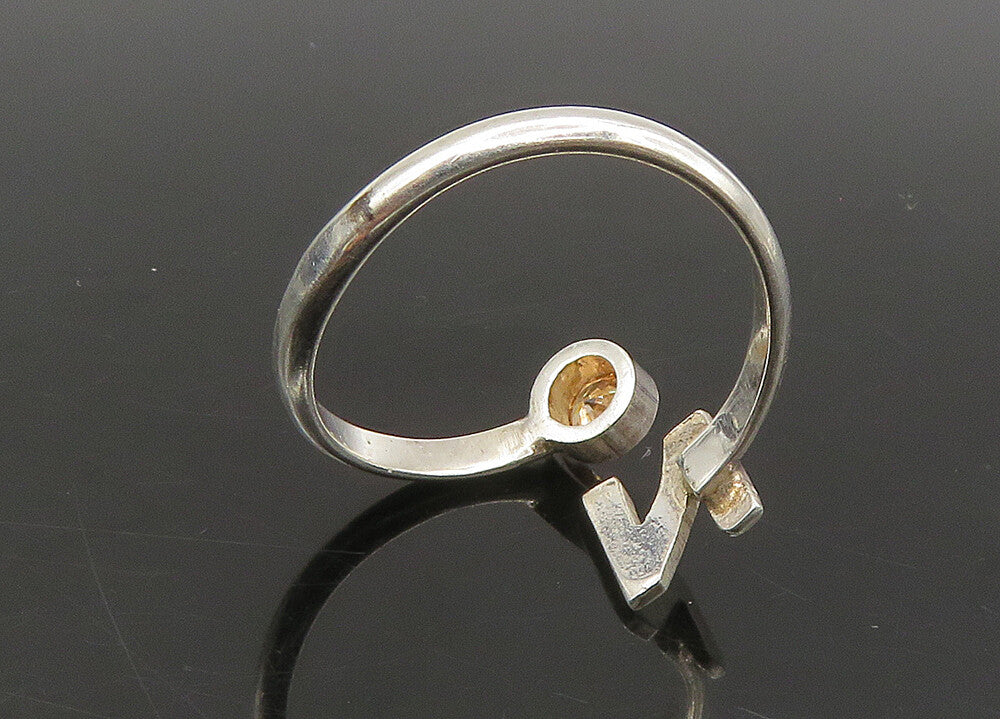925 Sterling Silver  Vintage Citrine N Initial Bypass Band Ring Sz 8  RG23283