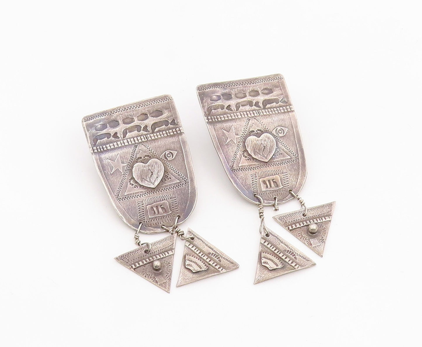 925 Sterling Silver Vintage Earrings Engraved Geometric Tribal Dangle  EG14125