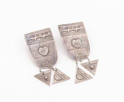 925 Sterling Silver Vintage Earrings Engraved Geometric Tribal Dangle  EG14125