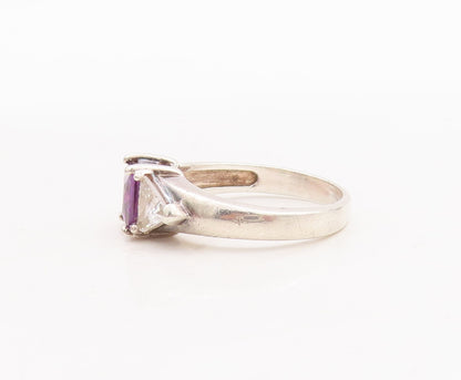 925 Sterling Silver Vintage Ring Square Cut Amethyst Triangle CZ  Sz 6  RG28764