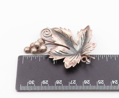 MEXICO 925 Sterling Silver  Vintage Dark Tone Grape Leaf Brooch Pin  BP4179