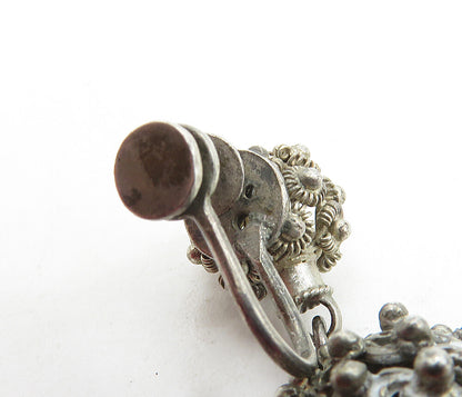 925 Sterling Silver  Vintage Antique Floral Sphere Non Pierce Earrings  EG4735