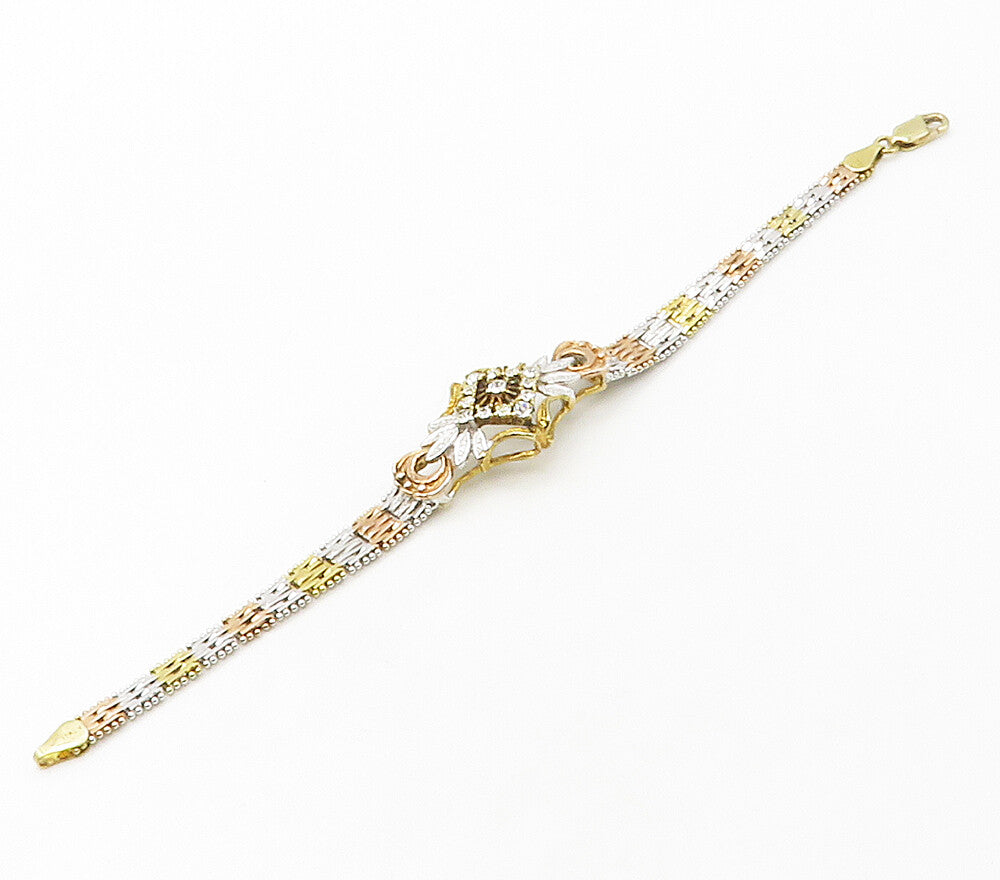 925 Sterling Silver  Shiny Cubic Zirconia Three Tone Chain Bracelet  BT6584
