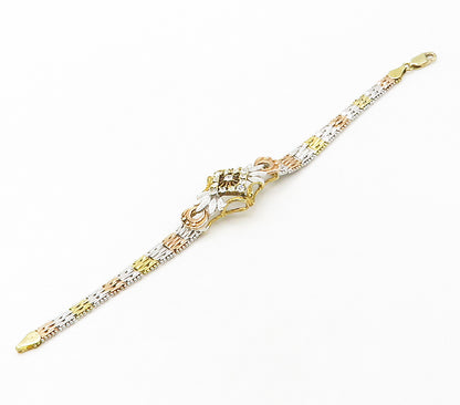 925 Sterling Silver  Shiny Cubic Zirconia Three Tone Chain Bracelet  BT6584