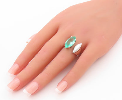 925 Sterling Silver Vintage Ring Modernist Green Marquise Cut CZ  Sz 8  RG32488