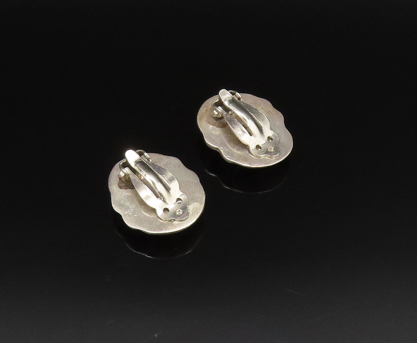 MEXICO 925 Silver  Vintage Etched Wavy Ribbed Non Pierced Earrings  EG12030