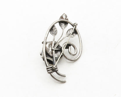 925 Sterling Silver  Vintage Dark Tone Sculpted Flower Brooch Pin  BP4886