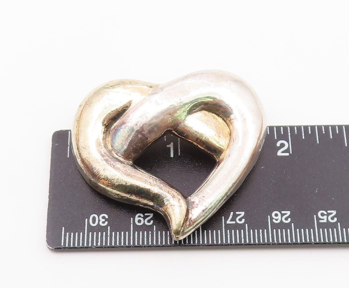925 Sterling Silver  Vintage Shiny Pretzel Love Heart Brooch Pin  BP9952