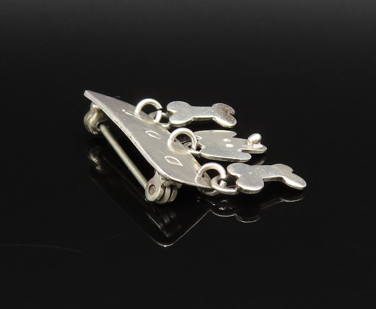 A&J HARVEY 925 Silver  Vintage Engraved Dog & Bones Charm Brooch Pin  BP9722
