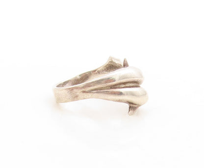 925 Sterling Silver Vintage Ring Solid Carved Diving Dolphins  Sz 8  RG31252
