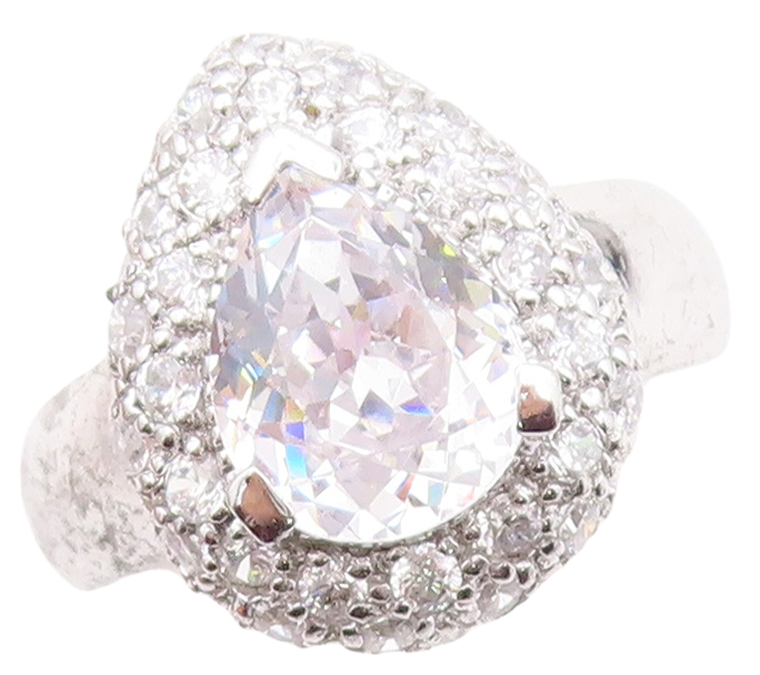 925 Sterling Silver Vintage Ring Drop Cut Halo Round CZ  Sz 7  RG30497