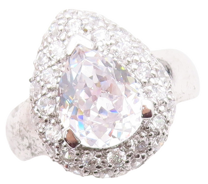 925 Sterling Silver Vintage Ring Drop Cut Halo Round CZ  Sz 7  RG30497