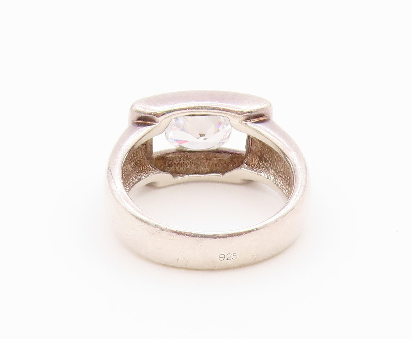 925 Sterling Silver Vintage Ring Modernist CZ Halo Geometric Band  Sz 8  RG36429
