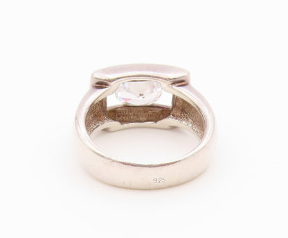 925 Sterling Silver Vintage Ring Modernist CZ Halo Geometric Band  Sz 8  RG36429