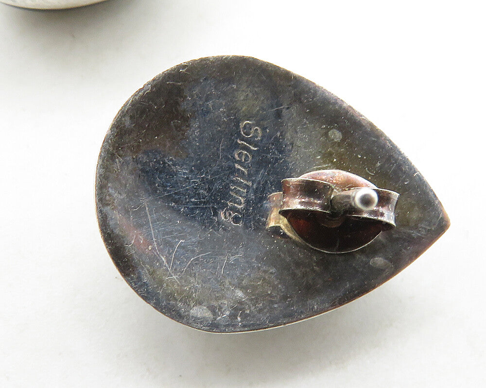 NAVAJO 925 Silver  Vintage Cabochon Black Onyx Tear Drop Stud Earrings  EG9126