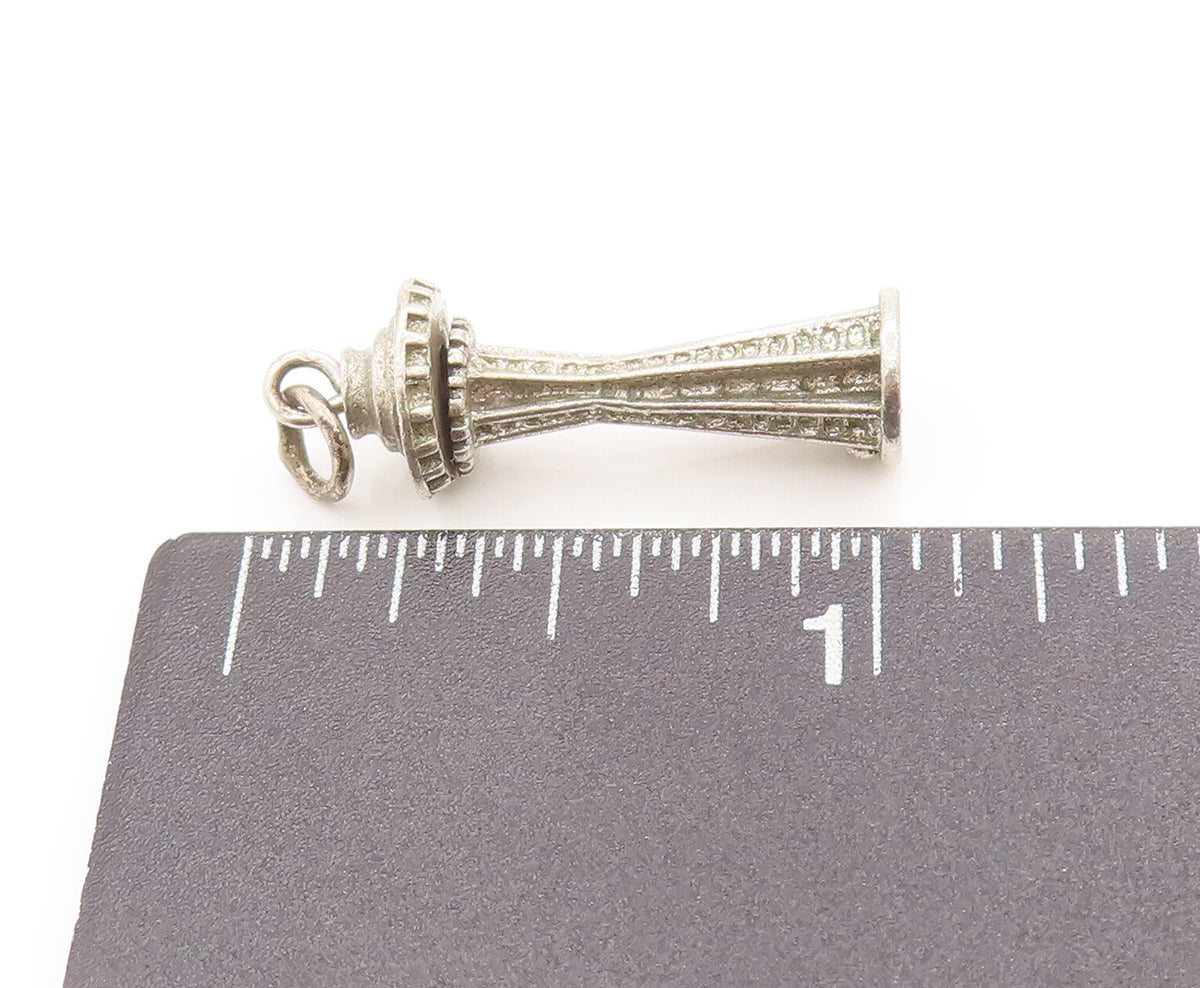 925 Sterling Silver Vintage Pendant 3D Carved Mini England Tower Charm  PT22693
