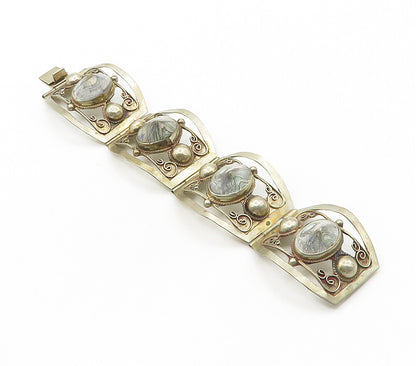 MEXICO 925 Sterling Silver  Vintage Abalone Shell Swirl Chain Bracelet  BT6149