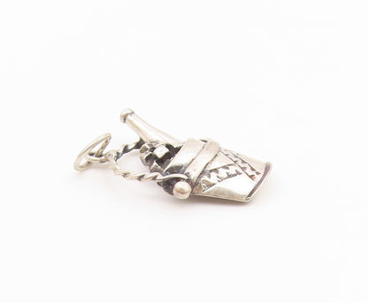 925 Sterling Silver  Vintage Champagne Bottle In Ice Bucket Pendant  PT20143
