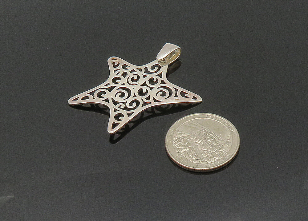 925 Sterling Silver  Vintage Shiny Spiral Pattern Star Drop Pendant  PT16789