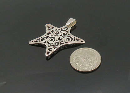 925 Sterling Silver  Vintage Shiny Spiral Pattern Star Drop Pendant  PT16789
