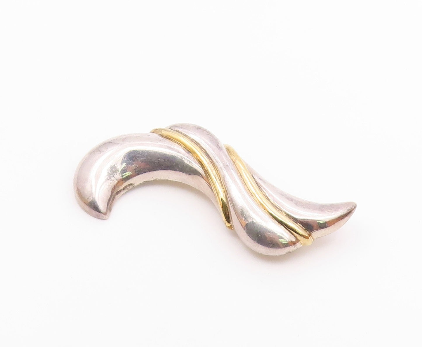 925 Sterling Silver  Vintage Shiny Two Tone Hollow Swirl Brooch Pin  BP5537