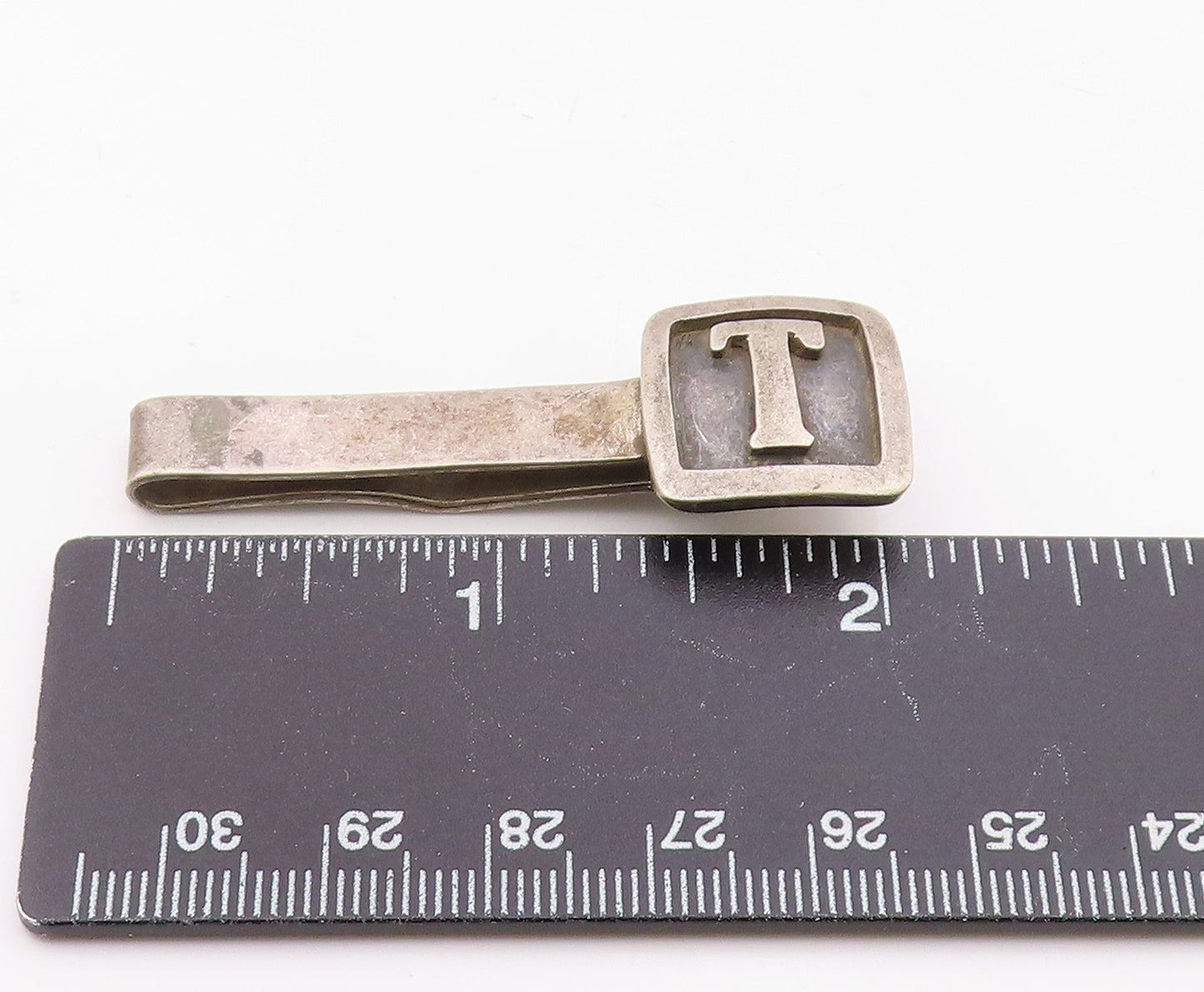 MEXICO 925 Sterling Silver   Vintage Oxidized Letter T Square Tie Clip  TR2041