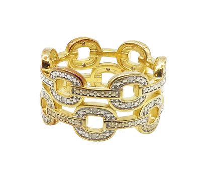 925 Silver  Genuine Diamonds Gold Plated Chain Link Band Ring Sz 9  RG15530