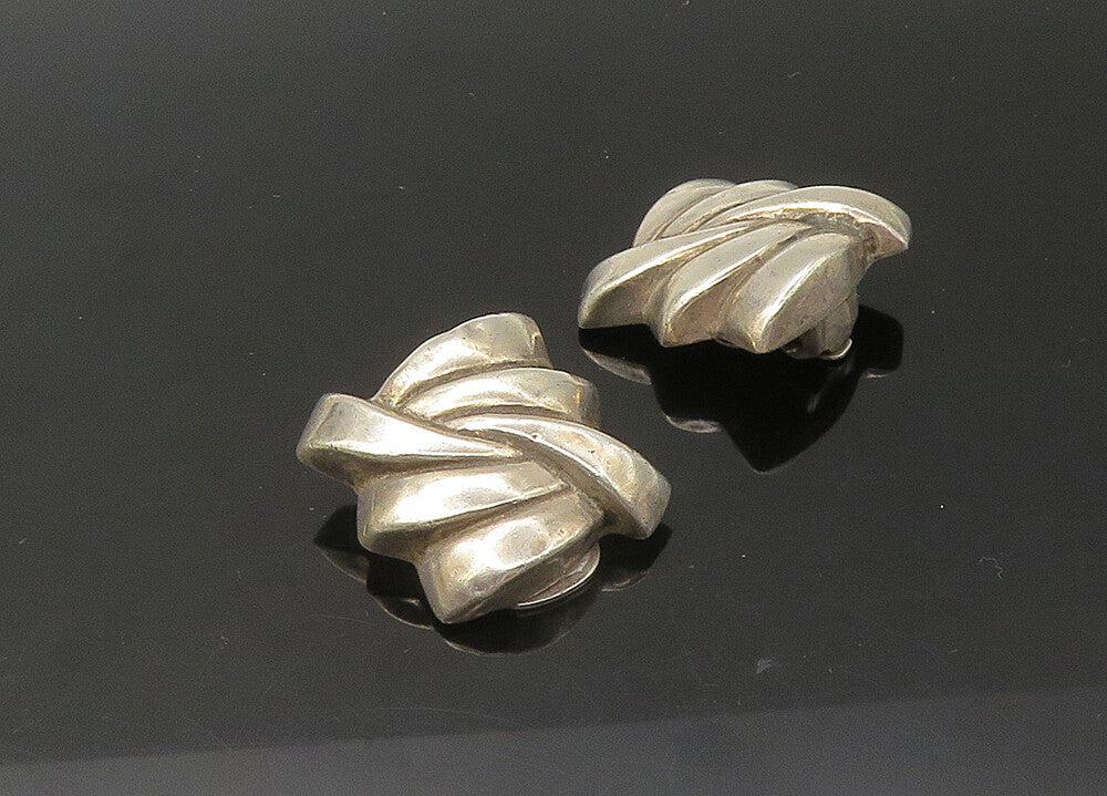 925 Sterling Silver  Vintage Shiny Modernist Non Pierce Drop Earrings  EG10973