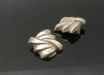 925 Sterling Silver  Vintage Shiny Modernist Non Pierce Drop Earrings  EG10973