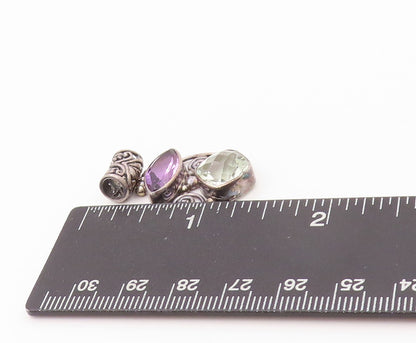 925 Sterling Silver Vintage Pendant Dark Tone Cutout Amethyst & Topaz  PT24003
