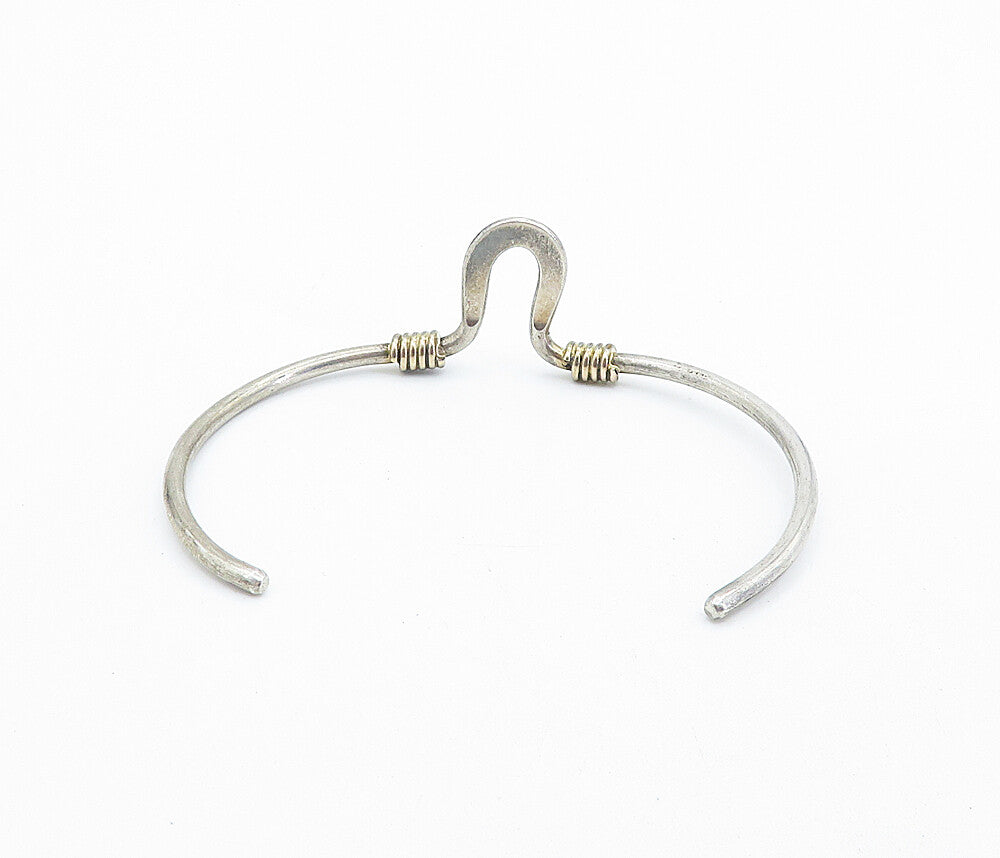 925 Sterling Silver Vintage Two Tone Wrapped Detail Cuff Bracelet BT3075