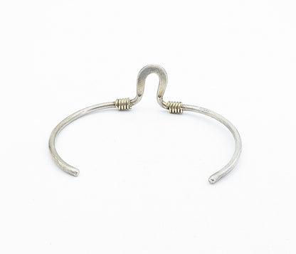 925 Sterling Silver Vintage Two Tone Wrapped Detail Cuff Bracelet BT3075