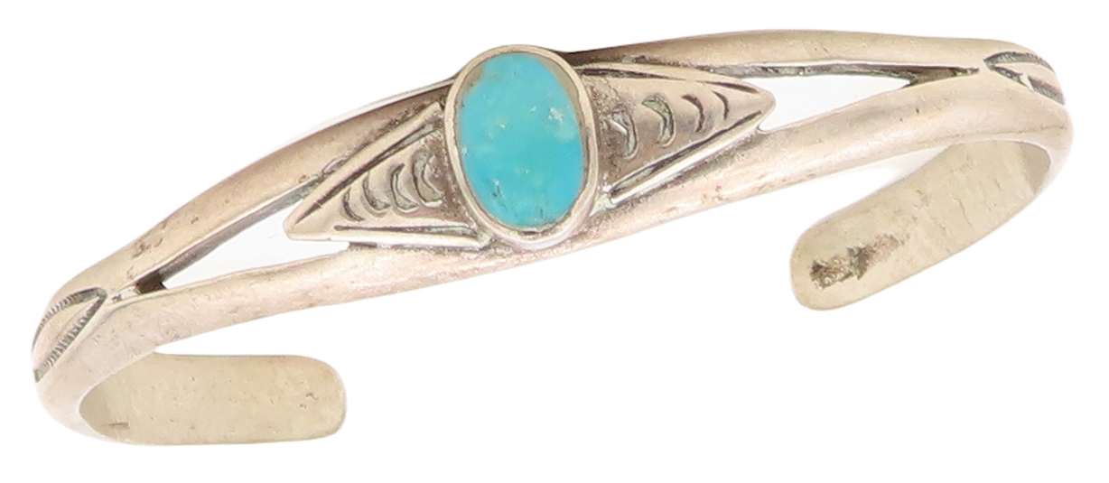 925 Sterling Silver Vintage Bracelet NAVAJO Solid Etched Larimar Cuff  BT10813