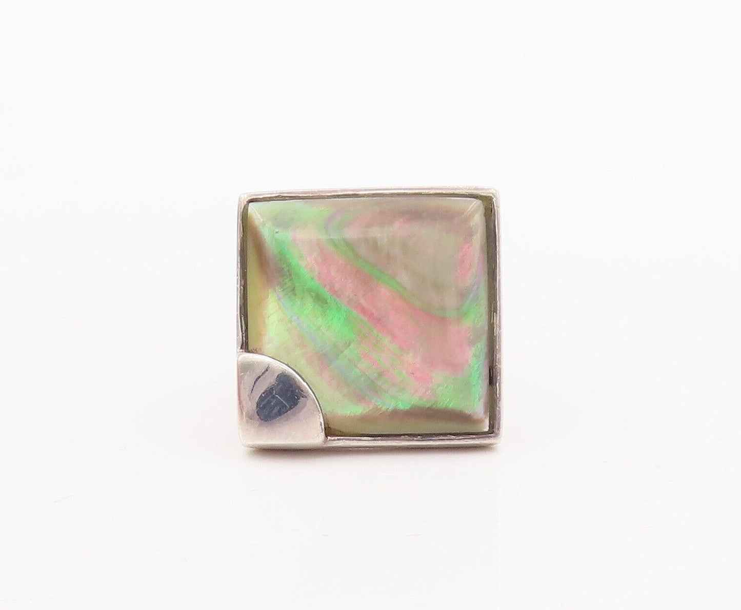 925 Sterling Silver Vintage Ring Minimalist Square Cut Abalone  Sz 7  RG28411