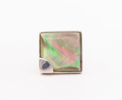 925 Sterling Silver Vintage Ring Minimalist Square Cut Abalone  Sz 7  RG28411