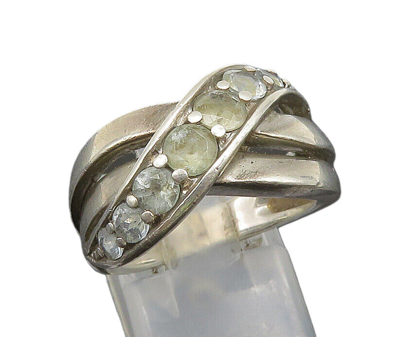 925 Sterling Silver  Vintage Open Crisscross Quartz Band Ring Sz 7  RG24501