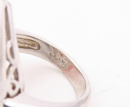 925 Sterling Silver Vintage Ring Designer Drop Cutout CZ Inlay  Sz 6  RG31074