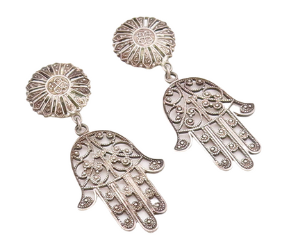 925 Sterling Silver Vintage Earrings MIDDLE EAST Swirly Cutout Hamsa  EG13130