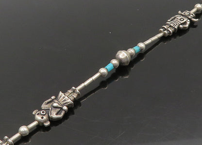 SOUTHWESTERN 925 Silver Vintage Turquoise Bull & Bear Chain Necklace NE3691