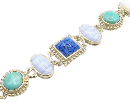 WHITNEY KELLY 925 Silver Vintage Agate & Multi Stone Chain Bracelet BT6732