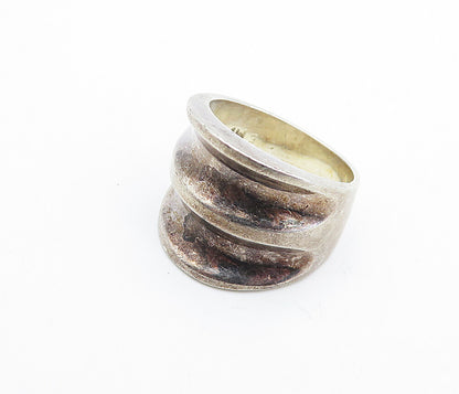 MEXICO 925 Sterling Silver  Vintage Dark Tone Concave Band Ring Sz 7.5  RG6642