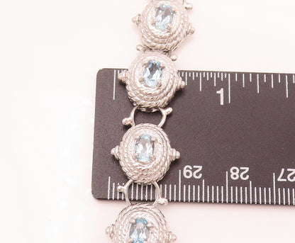925 Silver  Vintage Blue Topaz Halo Twist Rope Dome Tennis Bracelet  BT9941