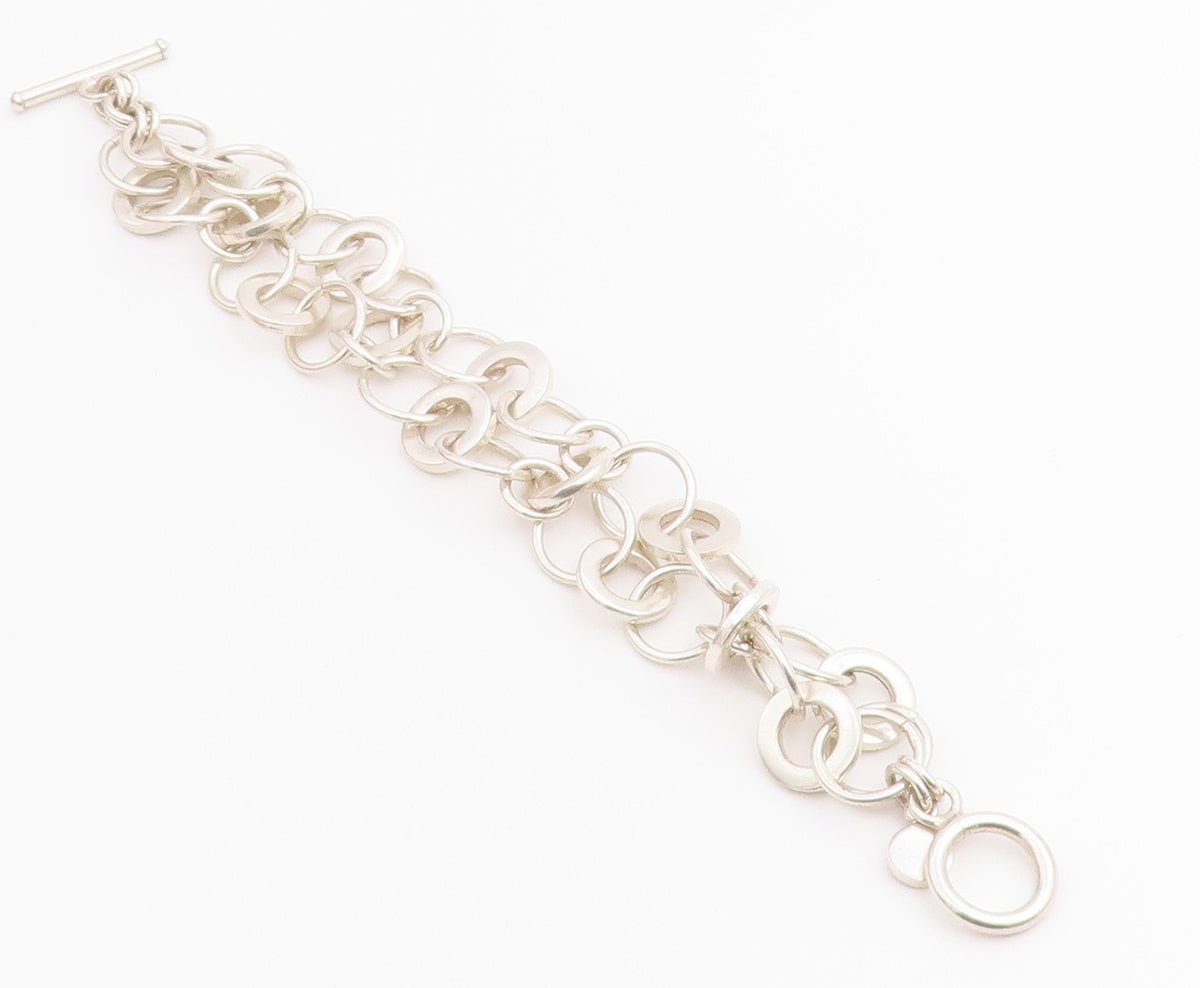 925 Sterling Silver Vintage Bracelet MEXICO Interlocking Circles Link  BT12211