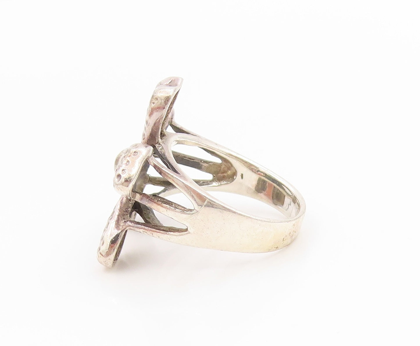 925 Sterling Silver Vintage Ring Classic Textured Floral Petal  Sz 8  RG36025