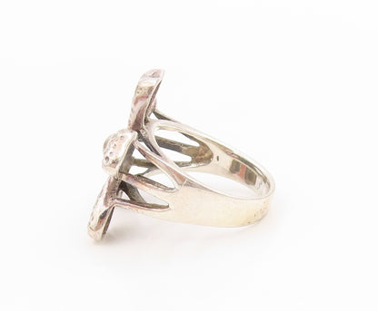 925 Sterling Silver Vintage Ring Classic Textured Floral Petal  Sz 8  RG36025