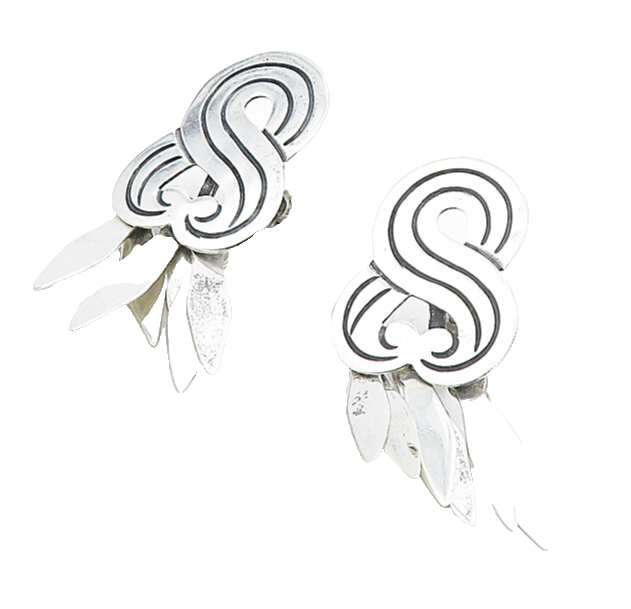 MEXICO 925 Sterling Silver   Vintage Antique Swirl Non Pierce Earrings  EG4400