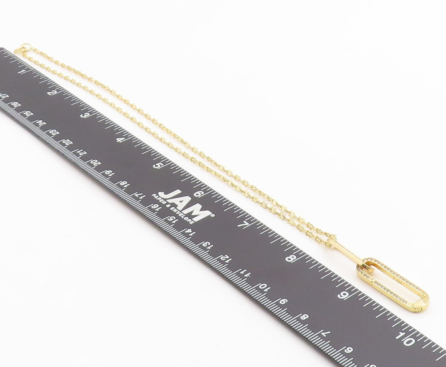 925 Sterling Silver Vintage Necklace Gold Plated CZ Pave Paperclip Drop  NE4869