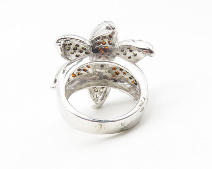 925 Sterling Silver  Cubic Zirconia & Topaz Floral Cocktail Ring Sz 7  RG11209