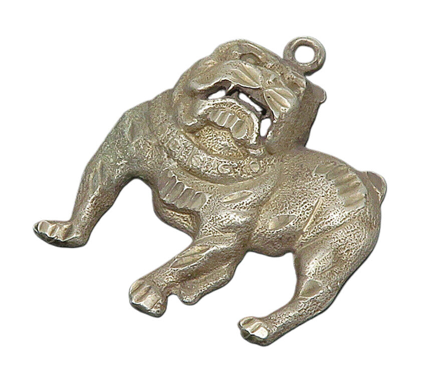 925 Sterling Silver  Vintage Diamond Cut Bull Dog Motif Pendant  PT12401